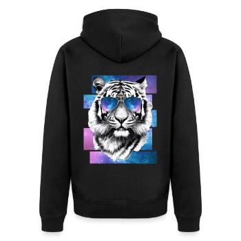 Tiger Space Glasses Galaxy Sunglasses Vaporwave Ae - Unisex Premium Bio Zip Hoodie - Schwarz - Hinten - Nico (187cm)