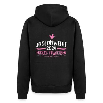 Jugendweihe 2024 Mädchen Junge - Unisex Premium Bio Zip Hoodie - Schwarz - Hinten - Nico (187cm)