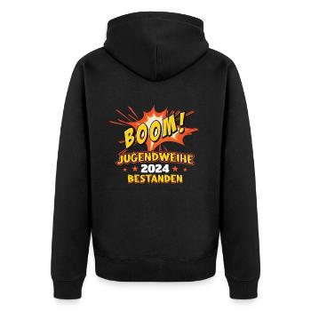 Jugendweihe 2024 Mädchen Junge - Unisex Premium Bio Zip Hoodie - Schwarz - Hinten - Nico (187cm)