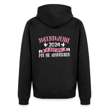 Jugendweihe 2024 Mädchen Junge - Unisex Premium Bio Zip Hoodie - Schwarz - Hinten - Nico (187cm)