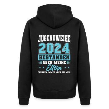 Jugendweihe 2024 Mädchen Junge - Unisex Premium Bio Zip Hoodie - Schwarz - Hinten - Nico (187cm)