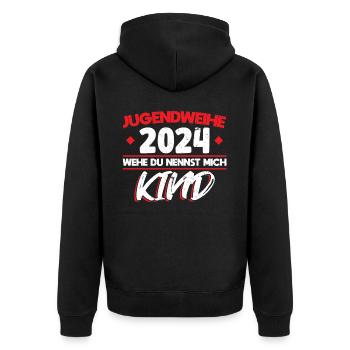 Jugendweihe 2024 Mädchen Junge - Unisex Premium Bio Zip Hoodie - Schwarz - Hinten - Nico (187cm)