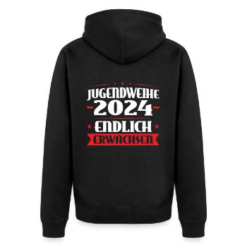 Jugendweihe 2024 Mädchen Junge - Unisex Premium Bio Zip Hoodie - Schwarz - Hinten - Nico (187cm)
