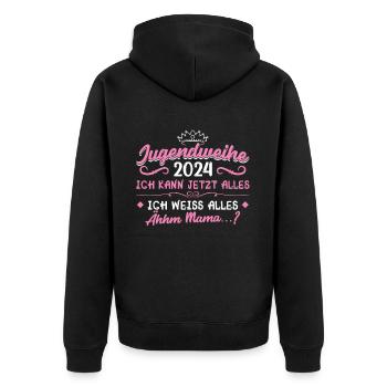 Jugendweihe 2024 Mädchen Junge - Unisex Premium Bio Zip Hoodie - Schwarz - Hinten - Nico (187cm)