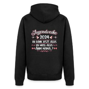 Jugendweihe 2024 Mädchen Junge - Unisex Premium Bio Zip Hoodie - Schwarz - Hinten - Nico (187cm)