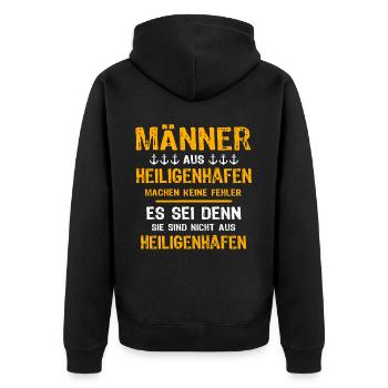 Heiligenhafen Mann Heiligenhafener Männer - Unisex Premium Bio Zip Hoodie - Schwarz - Hinten - Nico (187cm)