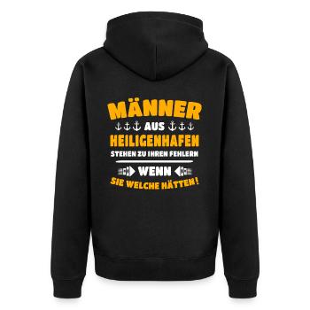 Heiligenhafen Mann Heiligenhafener Männer - Unisex Premium Bio Zip Hoodie - Schwarz - Hinten - Nico (187cm)