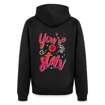 Be you! Self-confidence, positive thinking, motivation - Unisex Premium Organic Zip Hoodie - black - Back - Nico (187cm)