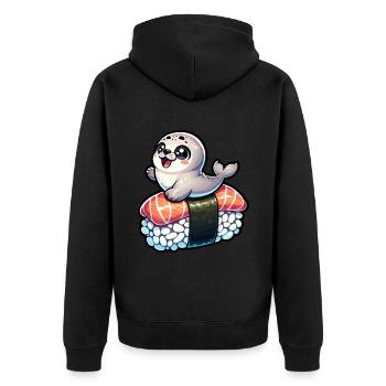 Animal Marin, Animal Marin, Océan, Mangeur De Sushi, Sceau - Veste à capuche bio Premium Unisexe - noir - Dos - Nico (187cm)
