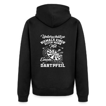 Dart Dartspieler Alter Mann - Unisex Premium Bio Zip Hoodie - Schwarz - Hinten - Nico (187cm)