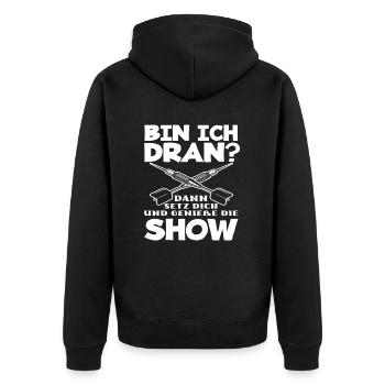 Lustiges Dart Dartspieler Geschenkidee - Unisex Premium Bio Zip Hoodie - Schwarz - Hinten - Nico (187cm)
