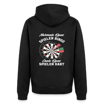 Opa Alter Mann Dartpfeil Dart Dartspieler - Unisex Premium Bio Zip Hoodie - Schwarz - Hinten - Nico (187cm)