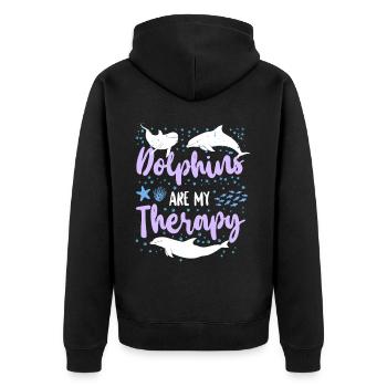 Dolphin Dolphins Are My Therapy - Unisex Premium Bio Zip Hoodie - Schwarz - Hinten - Nico (187cm)