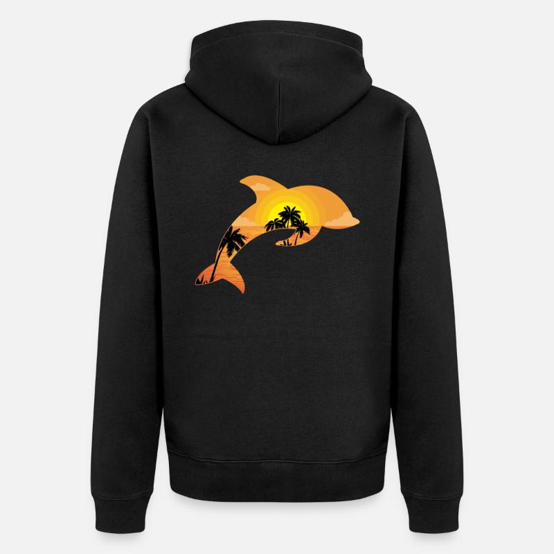 Dolphin Palm Tree Sunset - Unisex Premium Bio Zip Hoodie - Schwarz