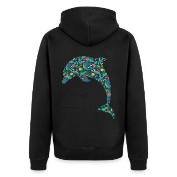 Dauphin Fleur Tropicale Floral - Veste à capuche bio Premium Unisexe - noir - Dos - Nico (187cm)