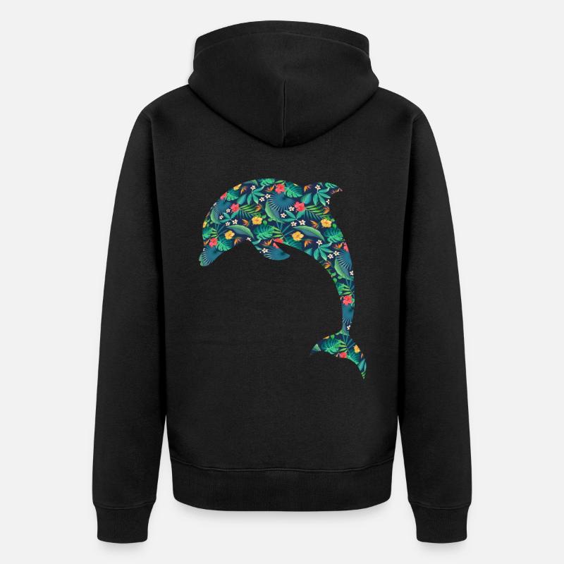Dauphin Fleur Tropicale Floral - Veste à capuche bio Premium Unisexe - noir