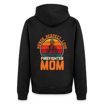 Feuerwehrmutter Feuerwehr Mutter - Unisex Premium Bio Zip Hoodie - Schwarz - Hinten - Nico (187cm)