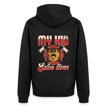 Feuerwehrmutter Feuerwehr Mutter - Unisex Premium Bio Zip Hoodie - Schwarz - Hinten - Nico (187cm)