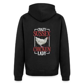 Crazy Sussex Chicken Lady - Sussex - Unisex Premium Organic Zip Hoodie - black - Back - Nico (187cm)