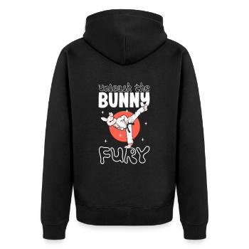 Hase macht Hapkido - Unisex Premium Bio Zip Hoodie - Schwarz - Hinten - Nico (187cm)