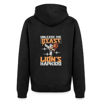Le Lion fait de l’Hapkido - Veste à capuche bio Premium Unisexe - noir - Dos - Nico (187cm)