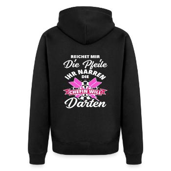 Dart Dartspielerin Frauen Geschenkidee - Unisex Premium Bio Zip Hoodie - Schwarz - Hinten - Nico (187cm)