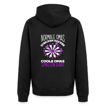 Oma Alte Frau Dart Dartspielerin - Unisex Premium Bio Zip Hoodie - Schwarz - Hinten - Nico (187cm)