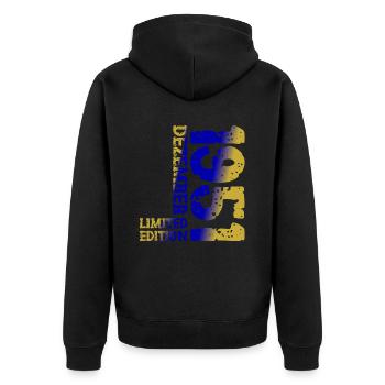 1951 December Limited Edition 72nd Birthday Decoration - Unisex Premium Organic Zip Hoodie - black - Back - Nico (187cm)