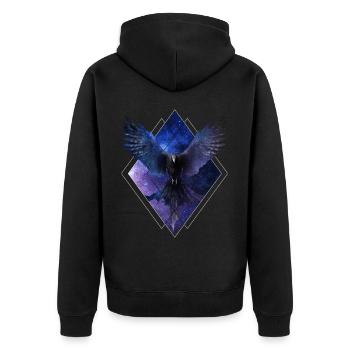 Celestial Raven Space Crow Galaxy Aesthetic Bird - Unisex Premium Bio Zip Hoodie - Schwarz - Hinten - Nico (187cm)