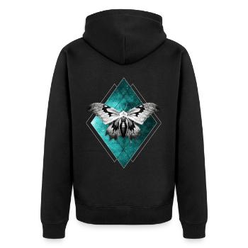 Celestial Moth Space Butterfly Occult Galaxy Y2K G - Unisex Premium Bio Zip Hoodie - Schwarz - Hinten - Nico (187cm)