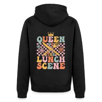 Groovy Cafeteria Worker Lunch Lady - Unisex Premium Bio Zip Hoodie - Schwarz - Hinten - Nico (187cm)