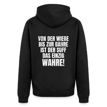 Das einzig Wahre - Lustiger Feierabend Spruch - Unisex Premium Bio Zip Hoodie - Schwarz - Hinten - Nico (187cm)