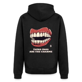 Dritte sind der Charme: Lustige Prothesen Zähne - Unisex Premium Bio Zip Hoodie - Schwarz - Hinten - Nico (187cm)