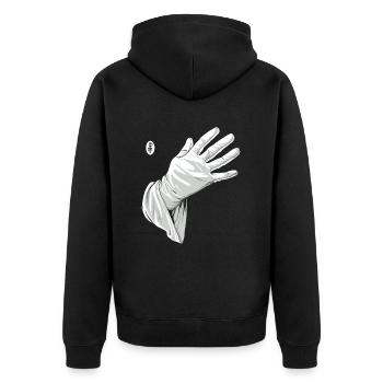 Berühr mich, weiße Handschuh - Unisex Premium Bio Zip Hoodie - Schwarz - Hinten - Nico (187cm)