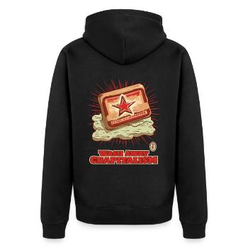 Wash away the poop italism: Communist soap - Unisex Premium Organic Zip Hoodie - black - Back - Nico (187cm)