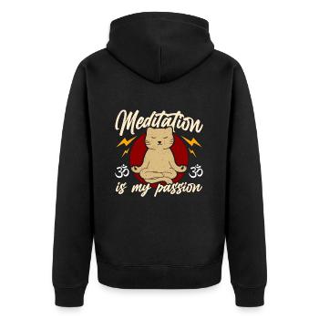 Meditation Is My Passion Yoga Exercise Cat Lover - Unisex Premium Bio Zip Hoodie - Schwarz - Hinten - Nico (187cm)