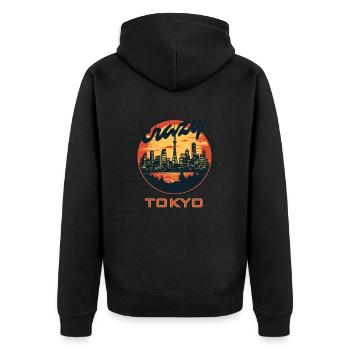 Verrücktes Tokyo - Unisex Premium Bio Zip Hoodie - Schwarz - Hinten - Nico (187cm)