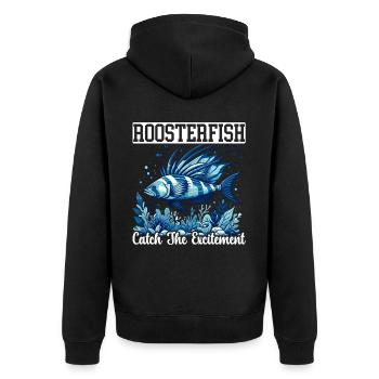 Hahnenfisch Fischfänger Fischer Fischer Angeln - Unisex Premium Bio Zip Hoodie - Schwarz - Hinten - Nico (187cm)