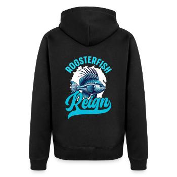 Hahnenfisch Fischfänger Fischer Fischer Angeln - Unisex Premium Bio Zip Hoodie - Schwarz - Hinten - Nico (187cm)