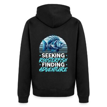 Hahnenfisch Fischfänger Fischer Fischer Angeln - Unisex Premium Bio Zip Hoodie - Schwarz - Hinten - Nico (187cm)