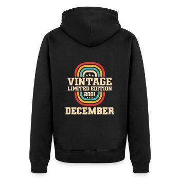 22. Geburtstag Dezember Jahrgang 2001 Vintage - Unisex Premium Bio Zip Hoodie - Schwarz - Hinten - Nico (187cm)