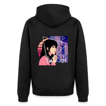 Retro 80's Japanese Lofi Vaporwave Aesthetic Sad A - Unisex Premium Bio Zip Hoodie - Schwarz - Hinten - Nico (187cm)