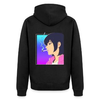Sad Anime Girl Smoking Lofi Vaporwave Japanese Aes - Unisex Premium Bio Zip Hoodie - Schwarz - Hinten - Nico (187cm)