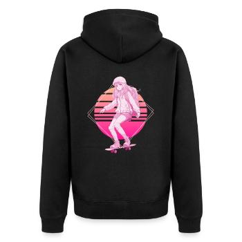 Skater Girl Lofi Skateboard Japanese Vaporwave Ret - Unisex Premium Bio Zip Hoodie - Schwarz - Hinten - Nico (187cm)