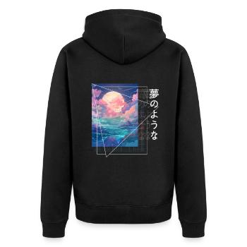 Lofi Anime Aesthetic Japan Fantasy Nature Moon And - Unisex Premium Bio Zip Hoodie - Schwarz - Hinten - Nico (187cm)