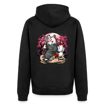 Samurai Kitsune - Unisex Premium Bio Zip Hoodie - Schwarz - Hinten - Nico (187cm)