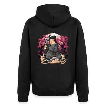 Samurai Men - Unisex Premium Organic Zip Hoodie - black - Back - Nico (187cm)