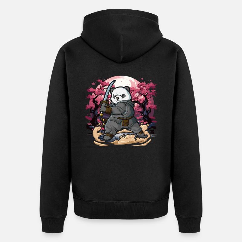 Samurai Panda - Unisex Premium Bio Zip Hoodie - Schwarz