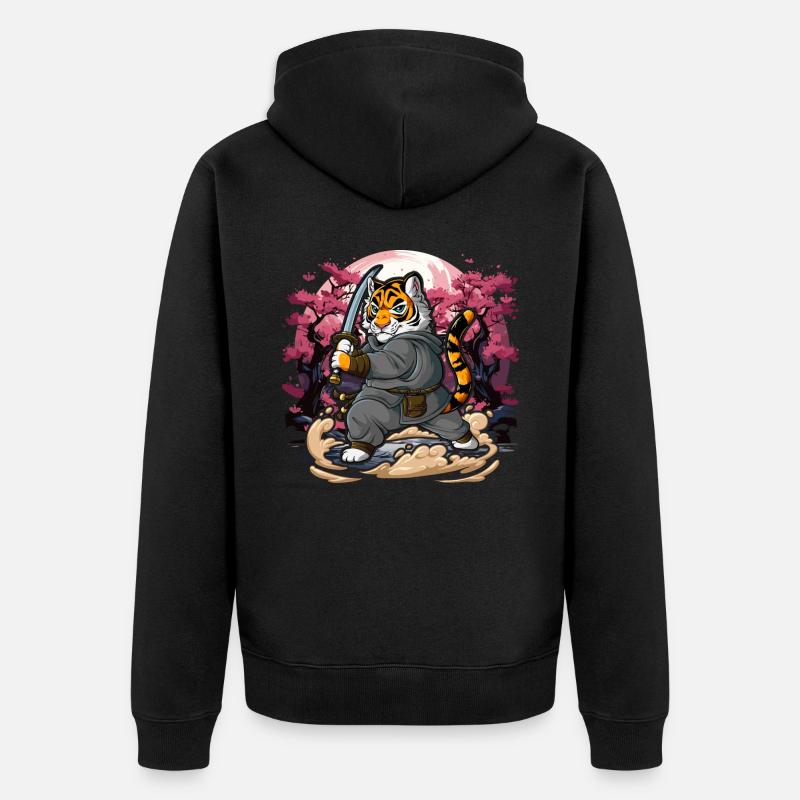 Tigre samouraï - Veste à capuche bio Premium Unisexe - noir