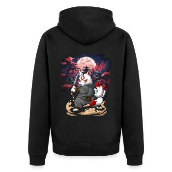 Samurai Kitsune - Unisex Premium Bio Zip Hoodie - Schwarz - Hinten - Nico (187cm)